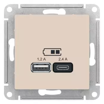 Розетка 2хUSB Schneider Electric AtlasDesign Type A+C бежевая ATN000239