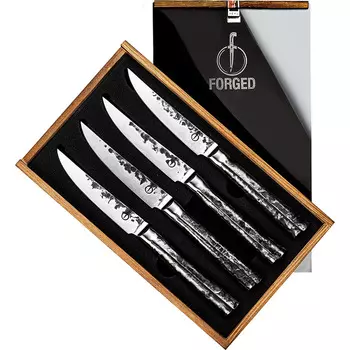 Forged Набор кованых ножей для стейка Forged Intense, 4 предмета, ручная работа, в деревянной коробке