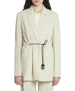 Приталенное шерстяное пальто с поясом Lanvin, белый
