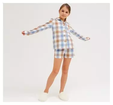 Комплект для девочки (Рубашка, шорты) Minaku: Home Collection Kids цвет синий, рост 134