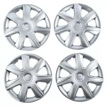 Колпаки колесные R14 "Джой", серебристый, карбон, набор 4 шт