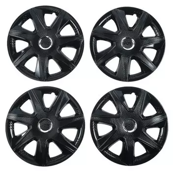 Колпаки колесные R15 "Джой", черный глянец, карбон хром, набор 4 шт