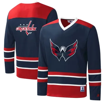 Мужская темно-синяя/красная футболка из джерси Washington Capitals в перекрестную клетку с v-образным вырезом и длинными рукавами Starter