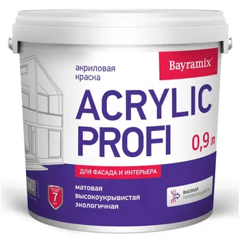 Краска фасадная и для интерьеров Bayramix Acrylic Profi матовая цвет белый база А 0.9 л