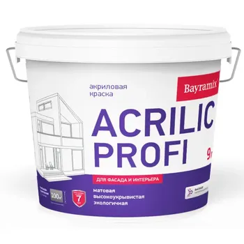 Краска фасадная и для интерьеров Bayramix Acrylic Profi матовая цвет белый база А 9 л