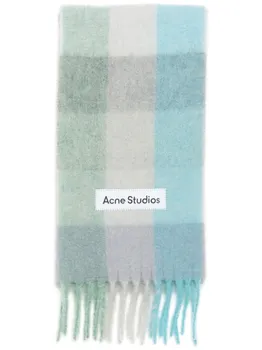 Acne Studios клетчатый шарф с логотипом, серый