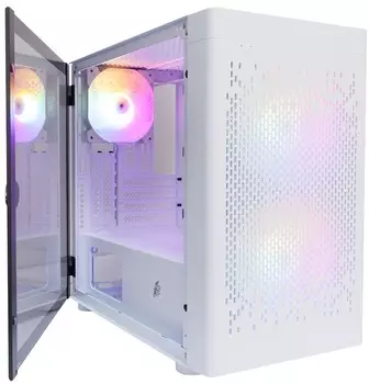 Корпус 1STPLAYER DK D3-B, mATX, Mini-Tower, USB 3.0, RGB подсветка, белый, без БП (D3-B-WH-2F1P-W-1F1-W)