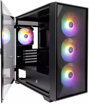 Корпус 1STPLAYER DK D6, mATX, Midi-Tower, USB 3.0, RGB подсветка, черный, без БП (D6-BK-4F1)