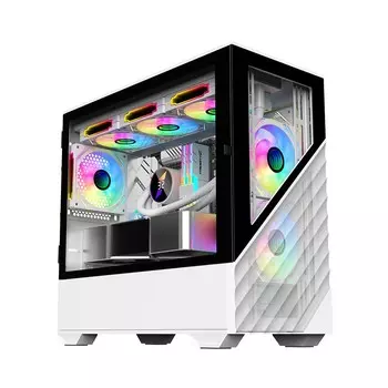 Корпус 1STPLAYER DK D7, ATX, Mini-Tower, USB 3.0, RGB подсветка, белый, без БП (D7-WH-3F1-W)