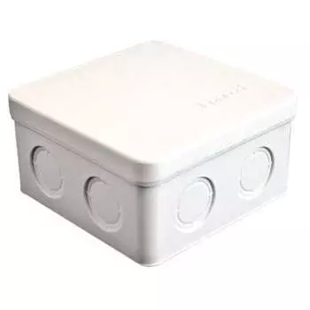 Коробка распределительная квадратная 10.5 см x 10.5 см, глубина 5.6 см, наружный монтаж, IP54, вводов:7, белый, с крышкой, Epplast (105031)
