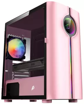 Корпус 1STPLAYER INFINITE SPACE IS3, mATX, Midi-Tower, USB 3.0, RGB подсветка, розовый, без БП (IS3-PK-1F2-W)