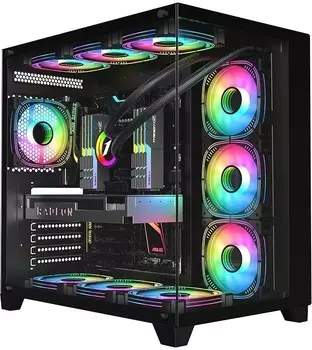 Корпус 1STPLAYER MEGAVIEW MV8-TP, ATX, Midi-Tower, 2xUSB 3.0, черный, без БП (FP_MV8-TP-BK)
