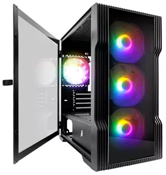 Корпус 1STPLAYER TRILOBITE T3-G, mATX, Mini-Tower, USB 3.0, RGB подсветка, черный, без БП (T3-G-BK-4F1)