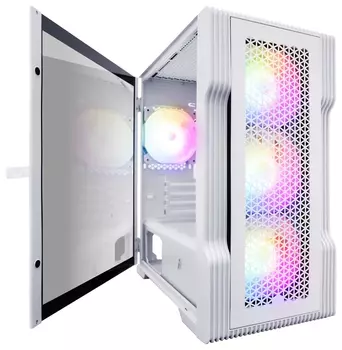 Корпус 1STPLAYER TRILOBITE T3, mATX, Mini-Tower, USB 3.0, RGB подсветка, белый, без БП (T3-WH-4F1-W)
