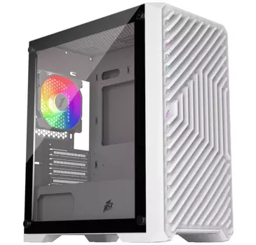 Корпус 1STPLAYER TRILOBITE T5, mATX, Midi-Tower, 2xUSB 3.0, RGB подсветка, белый, без БП (T5-WH-4F1-W)