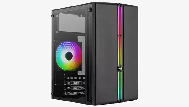 Корпус AeroCool Evo Mini, mATX, Mini-Tower, USB 3.0, RGB подсветка, черный, без БП (Evo Mini-G-BK-v1)