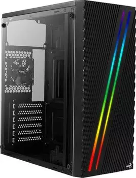 Корпус AeroCool Streak, ATX, Midi-Tower, 2xUSB 3.0, RGB подсветка, черный, без БП (4718009158573)
