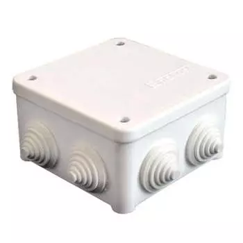 Коробка распределительная квадратная 8.5 см x 8.5 см, глубина 4.5 см, наружный монтаж, IP54, вводов:7, наличие сальников, белый, с крышкой, Epplast У130 (130111)