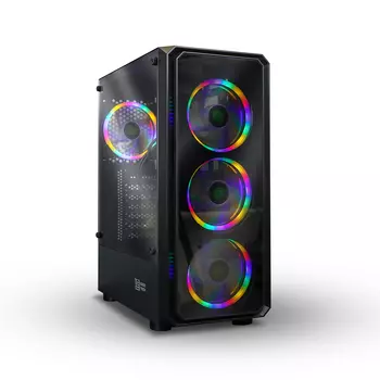 Корпус BaseTech eXtreme GFX-04, ATX, Midi-Tower, USB 3.0, RGB подсветка, черный, без БП (BT-GFX-04-TG-4F-RGB)
