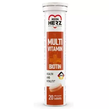 Мультивитамины+Биотин вкус персика и маракуйи Mein Herz/Майн Херц таблетки шипучие 4г 20шт