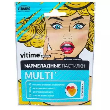 Мультивитамины мармеладные для взрослых яблоко и ананас ViTime/ВиТайм Aquastick пастилки жевательные 5г 15шт