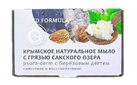 Мыло на основе грязи сакского озера psora-derm с березовым дегтем дом природы med formula 100 г