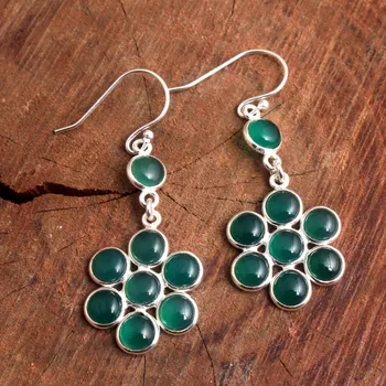 Larimar Green Onyx Сердолик Серьги, Серьги с подвесками, Серебряные украшения, Серебро 925 пробы, Ювелирные изделия с драгоценными камнями, Серьги с цветами белый