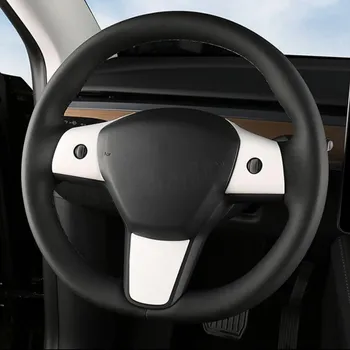 3 шт. для модели Tesla 3 Y 2023 2022 углеродное волокно, крышка панели рулевого колеса автомобиля, наклейка, рамка, интерьер чёрный