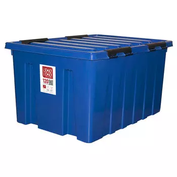 ящик ROXBOX 120л 74х41х57см на колесах, с клипсами, крышкой синий