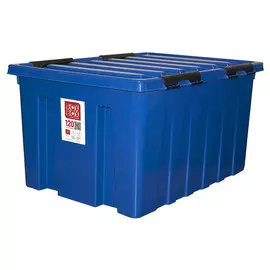 ящик ROXBOX 120л 74х41х57см на колесах, с клипсами, крышкой синий