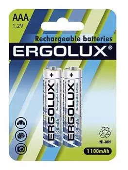 Аккумуляторная батарейка AAA Ergolux NHAAA1100BL2, в комплекте 2шт. (12446)