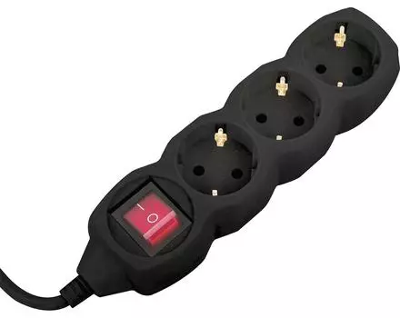 Удлинитель сетевой Sonnen U-133GS 3 розетки c заземлением 10А 3м черный