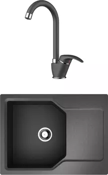 Комплект Мойка кухонная Omoikiri Yonaka 65-BL черная + Смеситель Omoikiri Umi BL для кухонной мойки