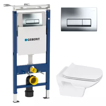 Комплект Унитаз подвесной Cersanit Carina new clean on slim lift + Инсталляции Geberit 458.125.21.1