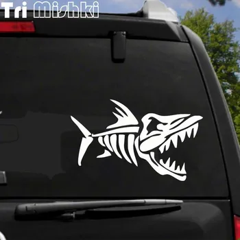 Tri Mishki HZX1515 Акула кость автомобильная наклейка виниловые наклейки Светоотражающая наклейка для рыбацкой лодки на автомобиль мотоцикл грузовик бампер лобовое стекло 15cm -S