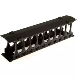 Кабельный организатор Hyperline CMF-2U-FPL106-MCOV-RAL9005 с крышкой, 19", 2U