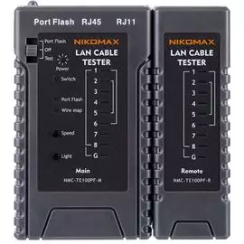 Кабельный тестер NikoMax NMC-TE100PF UTP/STP, RJ45, RJ12, RJ11, с функцией PortFlash и LED фонарём