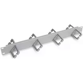Кабельный организатор Cabeus JB08-1U-45-GY горизонтальный 19" 1U двухсторонний, 8 пластиковых колец под углом 45 градусов