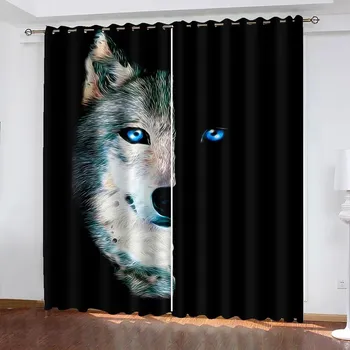 3D напечатанные на заказ животные, снежный зимний лес и волк, семья, затенение, 2 шт., домашняя занавеска для детской спальни, гостиной молодых людей W50xH130(CM)x2PCS-Rod pocket