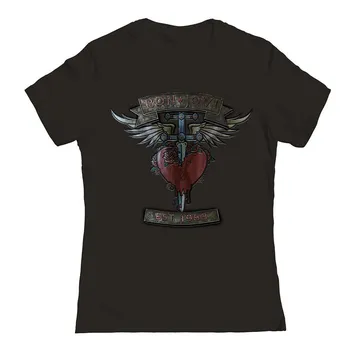 Юниорская/женская футболка с рисунком Bon Jovi Banners Licensed Character, черный
