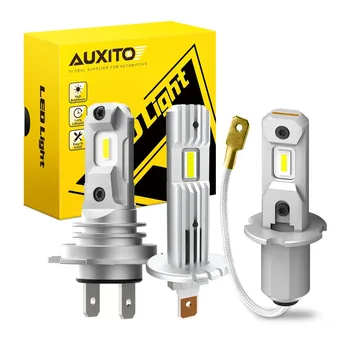 AUXITO 2 шт. H7 H1 H3 светодиодные лампы для автомобильных фар мини-размер 60 Вт 6500 К белый супер яркий безвентиляторный беспроводной DC12V H7 CSP светодиодный налобный фонарь