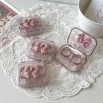 Футляры для контактных линз розовый прозрачный Love Bow Футляр для контактных линз для девочек портативный