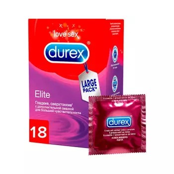 Durex Презервативы Elite гладкие, сверхтонкие, 18 шт (Durex, Презервативы)