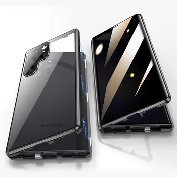 Для Samsung Galaxy S24 S21 S22 S23 Ultra Чехол Металлический Магнитный Полный объемный звук на 360° с экраном Защитная крышка для камеры из закаленного стекла For Galaxy S23