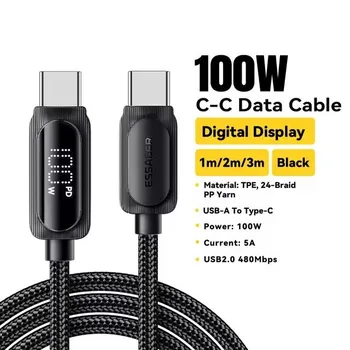 Essager PD 60 Вт 100 Вт кабель для быстрой зарядки USB C на Type-C цифровой дисплей для iPhone15 Huawei Xiaomi Samsung Honor ноутбук зарядка 1m 60W C-C чёрный