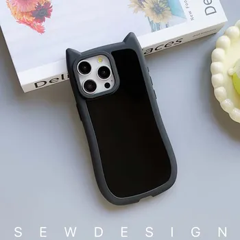 Модный однотонный чехол с кошачьими ушками для IPhone15 13 12 11 14 Pro Max Plus, мягкий силиконовый чехол из ТПУ с защитой от падения, задняя крышка For iPhone 15 ProMax белый
