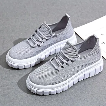 Fashion Spring Breathable Mesh Pink Platform Sneakers Lace-up Slip On Walking Shoes Women Outdoors Fashion 2024 Ladies Casual Shoes 36 розовый