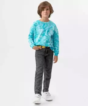 Джинсы slim fit с эффектом вываренности черные Button Blue (158)