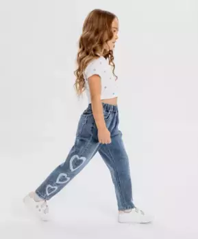 Джинсы straight fit с принтом голубые для девочки Button Blue (116)