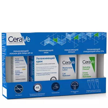CERAVE Набор Увлажняющий (крем 50 мл, крем-гель 20 мл, лосьон 20 мл, лосьон для лица SPF25 3 мл) CeraVe